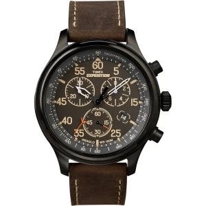 image of Timex T49905 Expedition Field Chronograph Watch with Brown Leather Strap