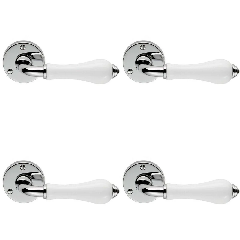 Image of Loops 4x PAIR Porcelain Handle with Ringed Detailing 58mm Round Rose Polished Chrome Multi