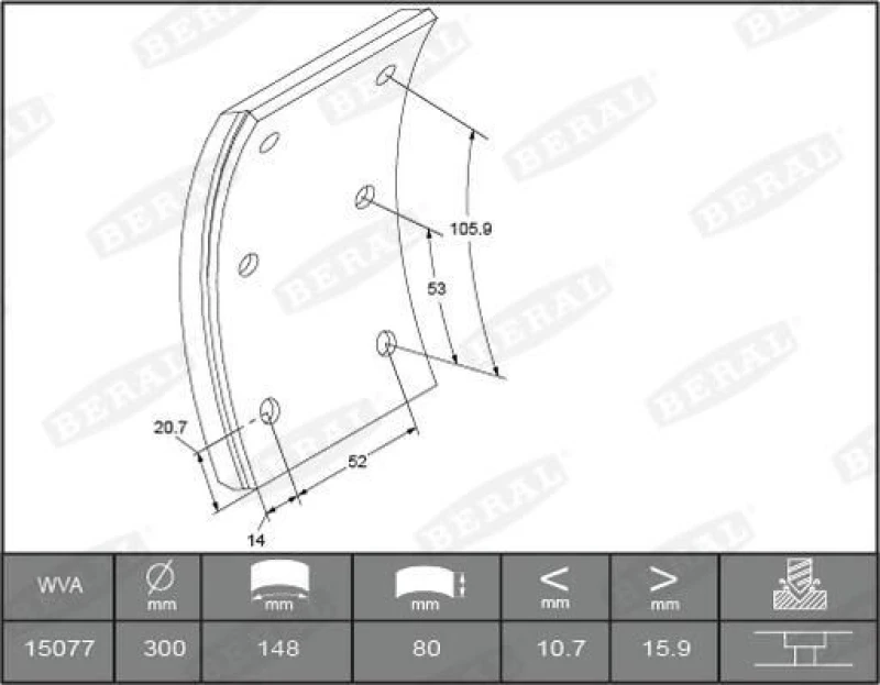 Image of Brake Lining Kit, drum brake BERAL KBL15077.0-1541