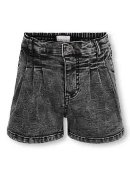 Image of Only Kids Girls Pleat Front Denim Shorts - Washed Black, Size Age: 11 Years, Women
