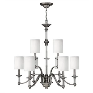 9 Light Multi Arm Chandelier Brushed Nickel Finish, E14