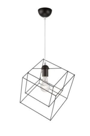 image of Wire Frame Pendant Ceiling Light Black, 1x E27