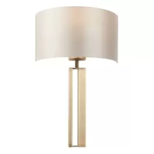 Image of Antique Brass Slotted Wall Light Fitting & Mink Satin Half Shade - Dimmable