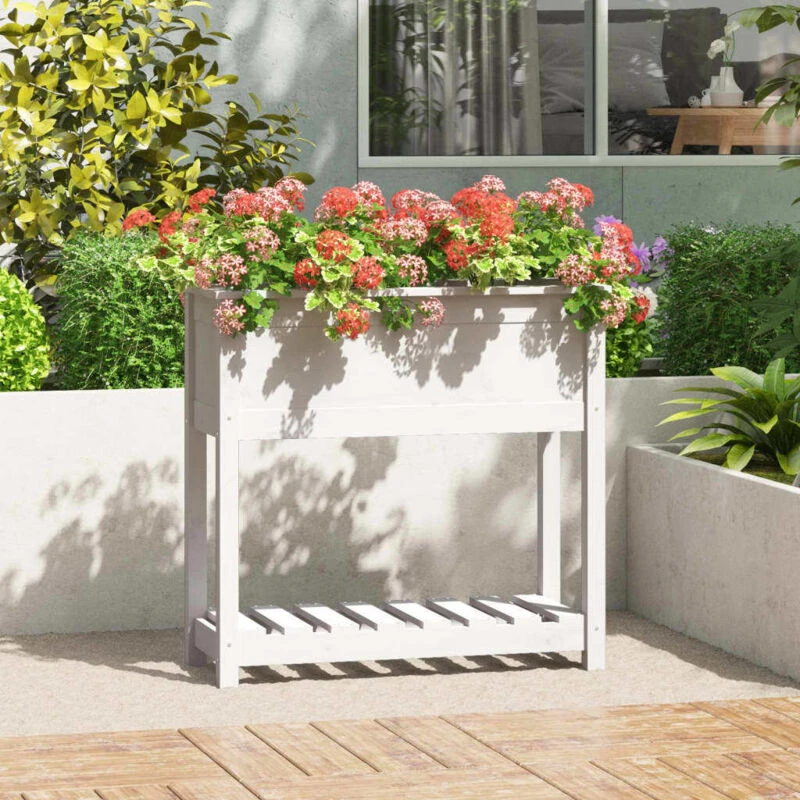 Image of VIDAXL Planter with Shelf White 82.5x34.5x81cm Solid Wood Pine Vidaxl 823760