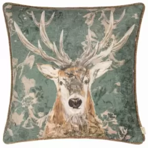 image of Avebury Stag Cushion Petrol, Petrol / 43 x 43cm / Polyester Filled