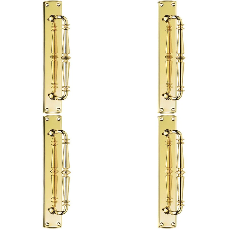 Image of Loops 4x Cranked Ornate Door Pull Handle 380 x 65mm Backplate Polished Brass Metallics unisex