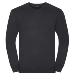 image of Russell Collection Mens V-Neck Knitted Pullover Sweatshirt (4XL) (Charcoal Marl)