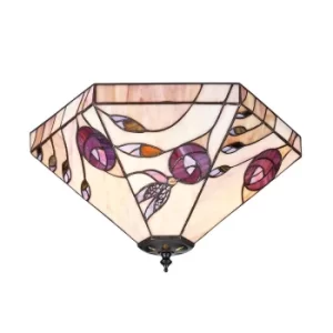 Image of Damselfly 2 Light Medium Ceiling Flush Light Tiffany Style Glass, E27