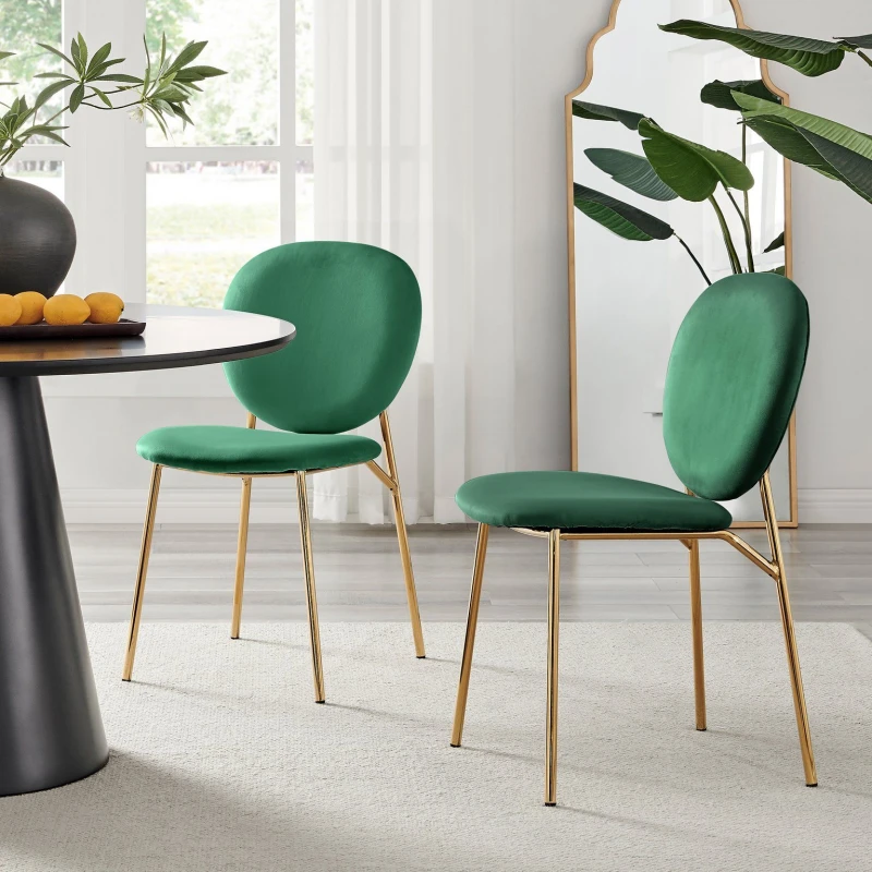 Image of FurnitureboxUK Set of 2 Ivy Modern Velvet Dining Chairs On Gold Legs - Vintage Retro Nod in Green Green Unisex
