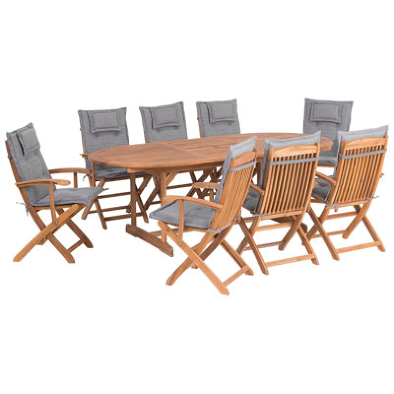 Image of Beliani Garden Dining Set 8 Seater Maui With Cushions Acacia Wood Grey