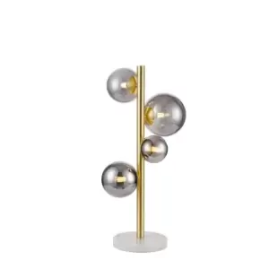 Image of Marshall Table Lamp, 4 Light G9, Satin Gold, Smoke Plated Glass