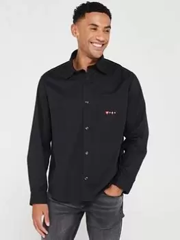 Image of HUGO Erato Oversize Long Sleeve Shirt - Black, Size 2XL, Men