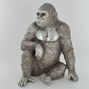 image of Antique Silver Large Gorilla Sitting Ornament