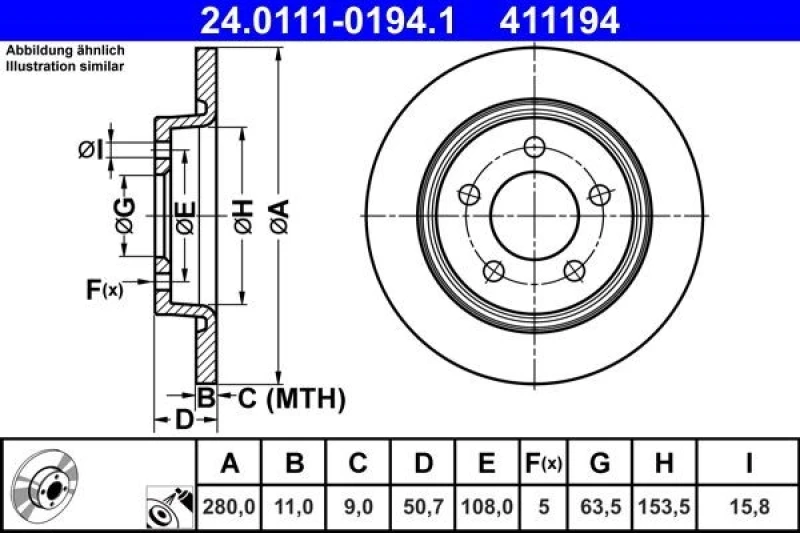 Image of Brake disc ATE 24.0111-0194.1