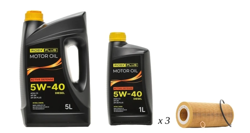 Image of RIDEX PLUS 100908O0090P Oil change kit (oil filter + engine oil) Oil change kit (oil filter + engine oil) (100908)