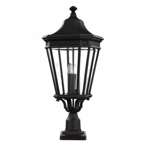 Image of 3 Light Large Outdoor Pedestal Light Black IP44, E14