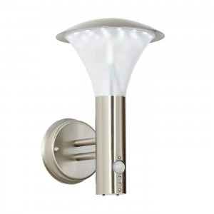 Image of PIR 1 Light Outdoor Wall Light Brushed Stainless Steel, Frosted Polycarbonate IP44