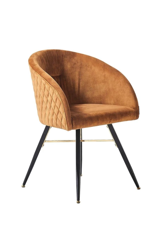 Image of Life Interiors Life Interiors Single Vittorio Velvet Dining Chair with Black Metal Legs, Quilted Design Modern Accent Chair in Mustard Mustard One Siz