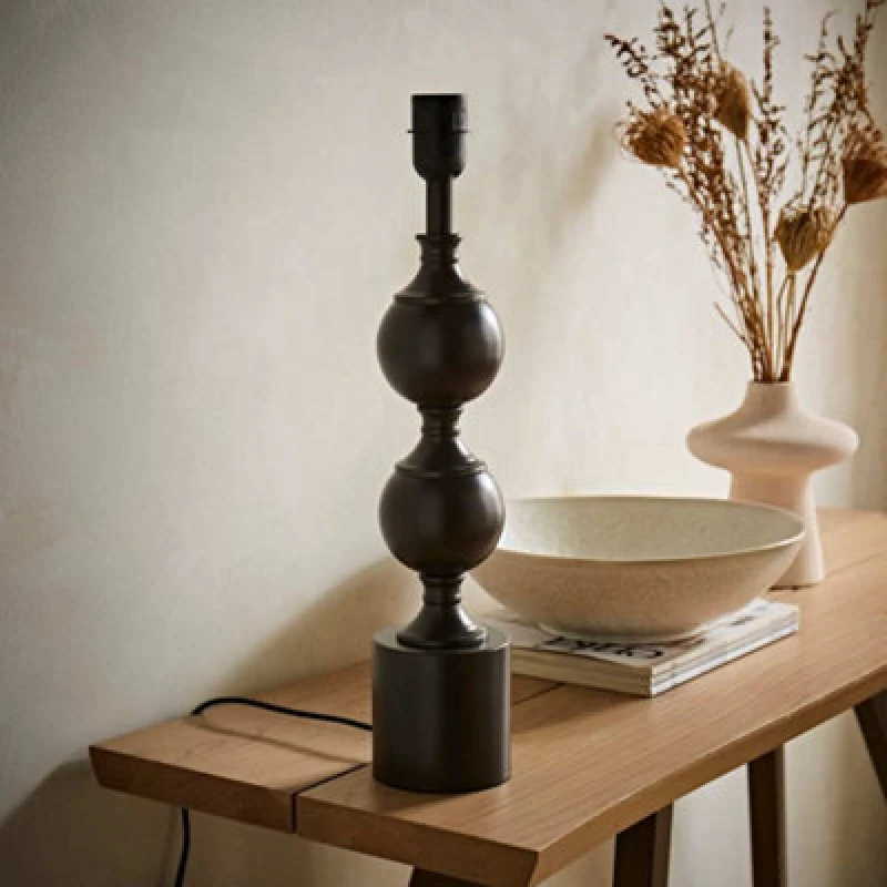 Image of ValueLights ValueLights Declan Candlestick Metal Ball Table Lamp Base in Brown Brown One Size Unisex 5016529273219