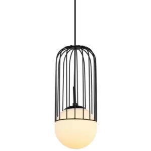 image of Italux Matty - Modern Hanging Pendant Black 1 Light with Black, White Shade, E27