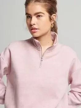 Image of Superdry Organic Cotton Vintage Logo Henley Sweatshirt - Soft Pink Marl, Pink, Size 12, Women