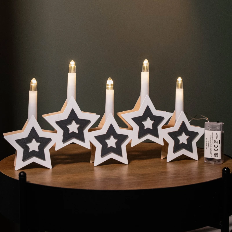 Image of 38cm Battery Operated White Wooden Christmas Candle Bridge Decoration with LEDs