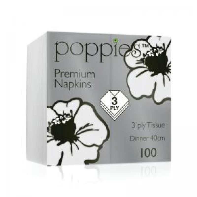Image of Poppies Poppies 3-Ply Napkins 8 Fold 40cm White (Pack of 1000) 4038WH/CASE 4038WH/CASE