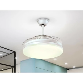 image of Schuller Lighting - Vento 6 Speed Ceiling Fan Retractable Blades Matt White Integrated LED Light, Remote Control, Timer & Reversible Functions