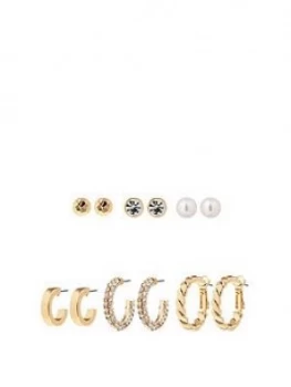 image of Mood Pack Of Six Gold Plated Stud And Hoop Earrings