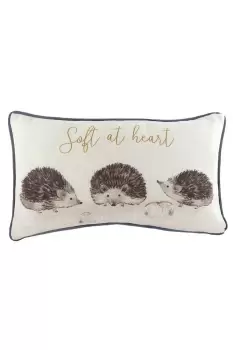 image of Oakwood Hedgehogs Hand-Painted Watercolour Printed Piped Cushion