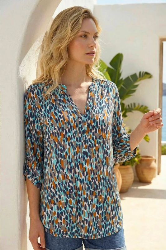 Image of Roman Womens Spot Print Notch Neck Shirt in Navy Size: 12 Navy Female 12