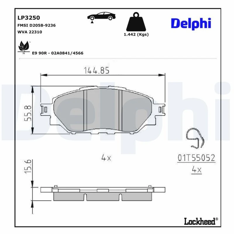 Image of DELPHI Brake pad set DELPHI LP3250