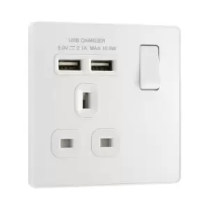 Image of BG Evolve Pearl White Single Switched 13A Power Socket + 2 X USB (2.1A) - PCDCL21U2W