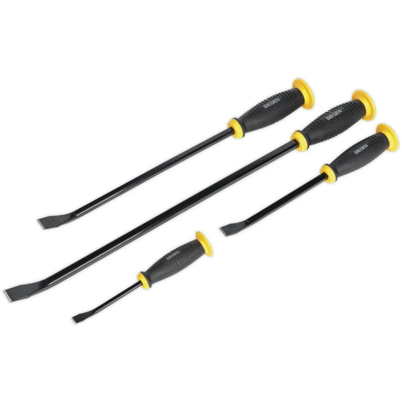 Image of Loops 4 Piece Angled Pry Bar Set - Hammer Caps - Heat Treated Steel Shafts - Soft Grip Metallics