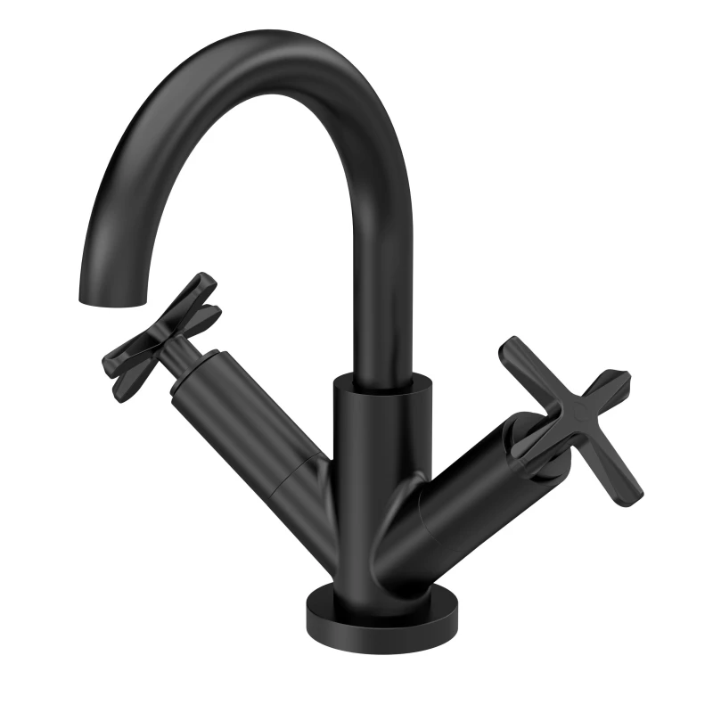 Image of Balterley Mono Basin Mixer Crosshead Tap Push Button Waste Matt Black Black