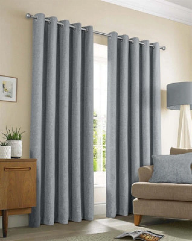 Image of Sundour Amberley Chenille Eyelet Curtains Grey