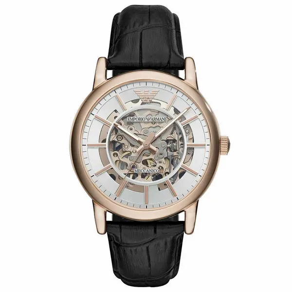Image of Emporio Armani AR60007 Automatic Black Leather Mens Watch