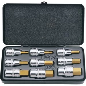 image of Elora 9 Piece 1/2" Drive Hexagon Socket Bit Set Metric 1/2"