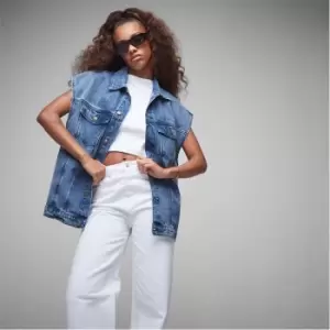 image of Missguided Sleeveless Boxy Denim Jacket - Blue