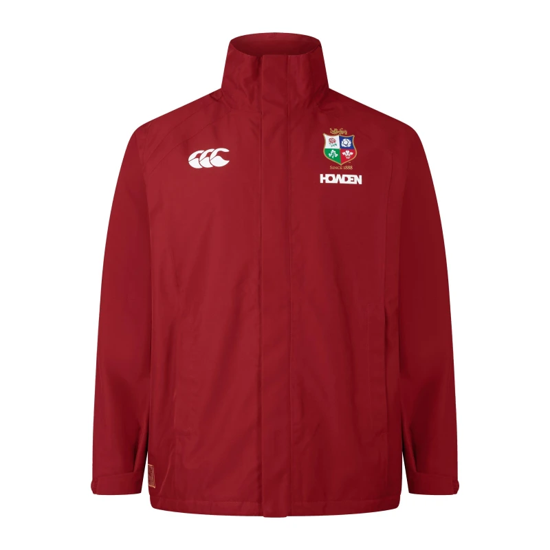 Image of Canterbury Mens British and Irish Lions Waterproof Long Sleeve 2024 Performance Rugby Jacket Red Dahlia male XS