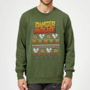 Image of Danger Mouse Pattern Knit Sweatshirt - Forest Green - L