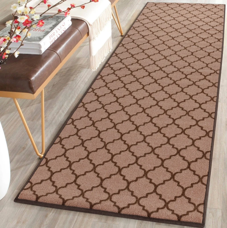 Image of Smart Living Smart Living Trellis Heavy Duty Machine Washable Hallway Kitchen Non Slip Door Mat in Beige Size: 80cm x 300cm Beige 80cm x 300cm Unise
