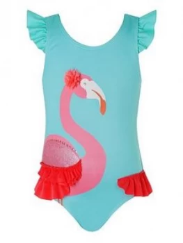 image of Monsoon Baby Cora Flamingo Swimsuit - Turquoise