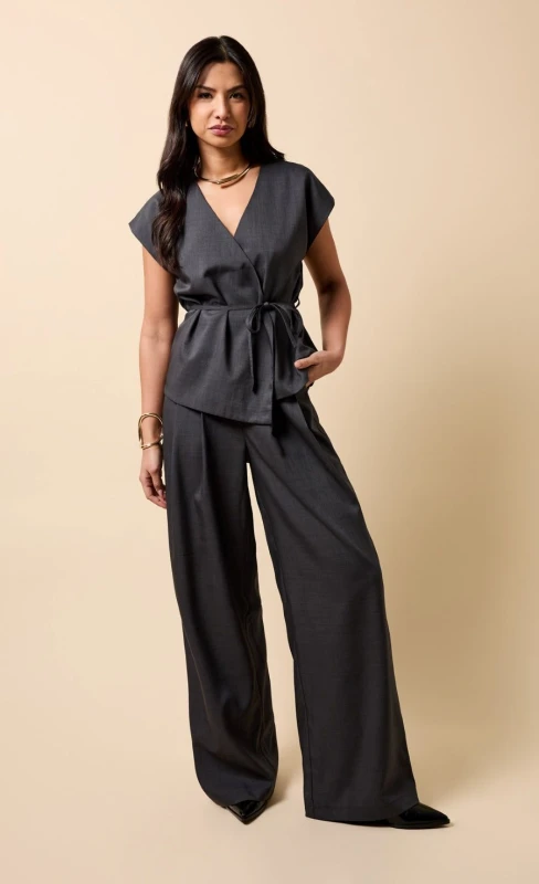 Image of Little Mistress Womens Pewter Wide Leg Trousers in Grey Size: 14 Grey Female 14