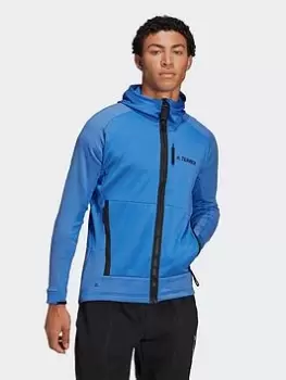 Image of adidas Terrex Tech Flooce Hooded Hiking Fleece Jacket, Green Size XS Women