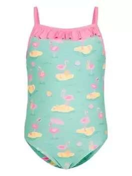 Accessorize Girls Flamingo Print Swimsuit - Green, Size Age: 5-6 Years, Women - main image