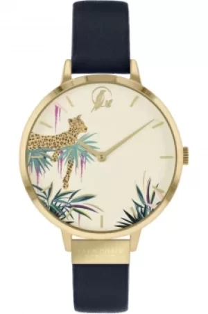 image of Sara Miller Tahiti Ladies Navy Leather Strap Leopard Dial Watch SA2086