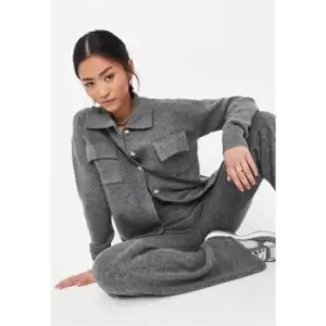 image of Missguided Cosy Knit Button Up Cardigan Coord - Grey