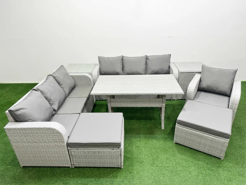 Image of FIMOUS Fimous 9 Seater Poly Rattan Outdoor Garden Furniture Rectangular Dining Table Sofa Set Patio 3 Seater Sofa Reclining Chair 3 Seater Sofa 2 Big