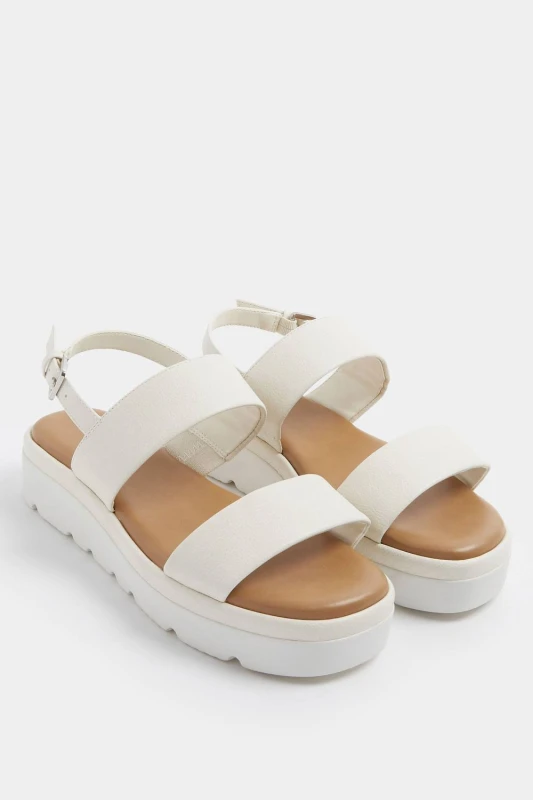 Image of Yours Womens Faux Leather Padded Wedge Sandals In Extra Wide EEE Fit in White Size: 7EEE White Female 7EEE